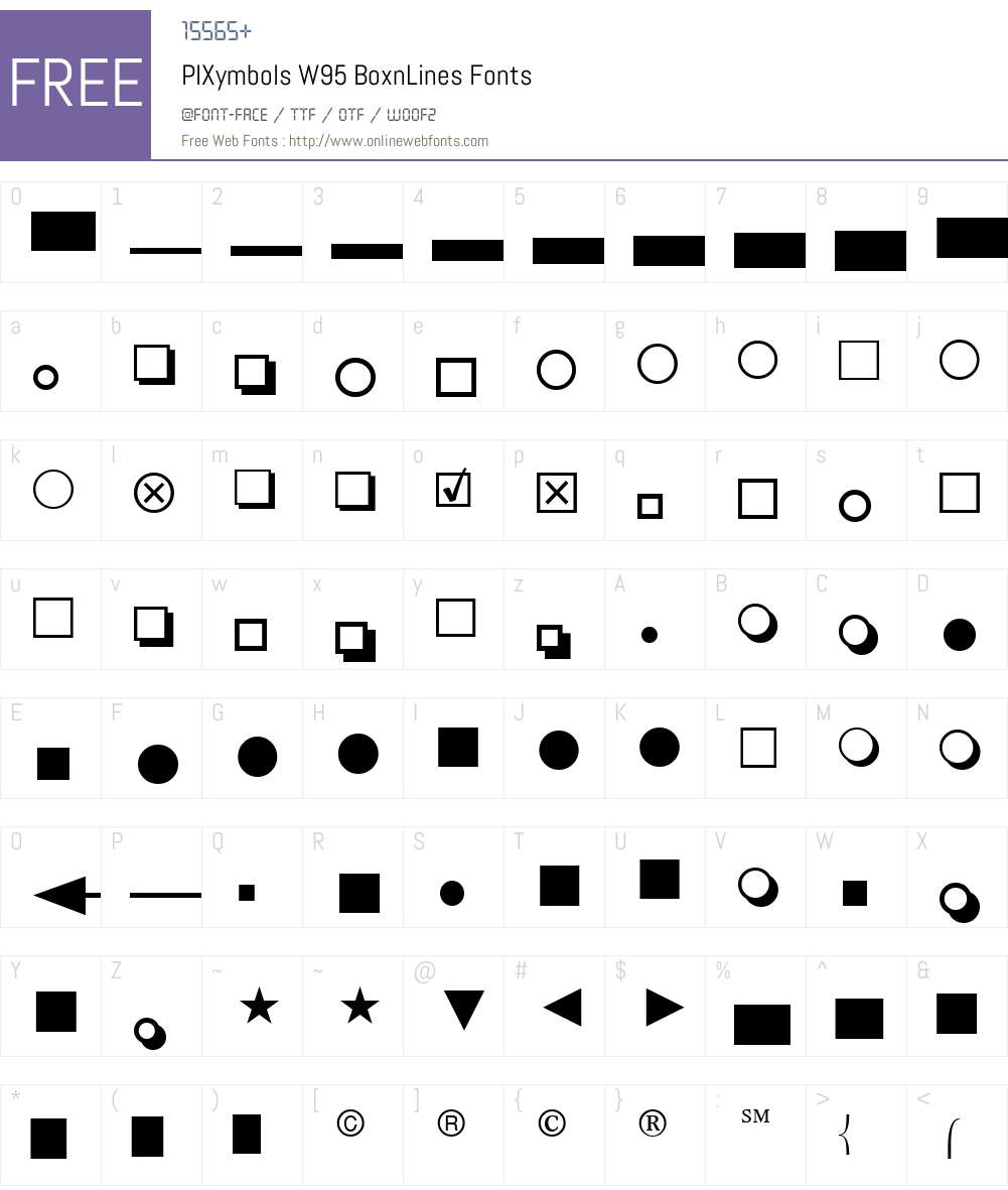 PIXymbolsW95-BoxnLines Font Screenshots