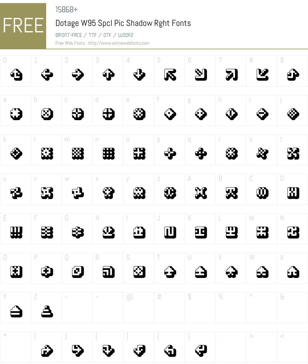 DotageW95-SpclPicShadowRght Font Screenshots