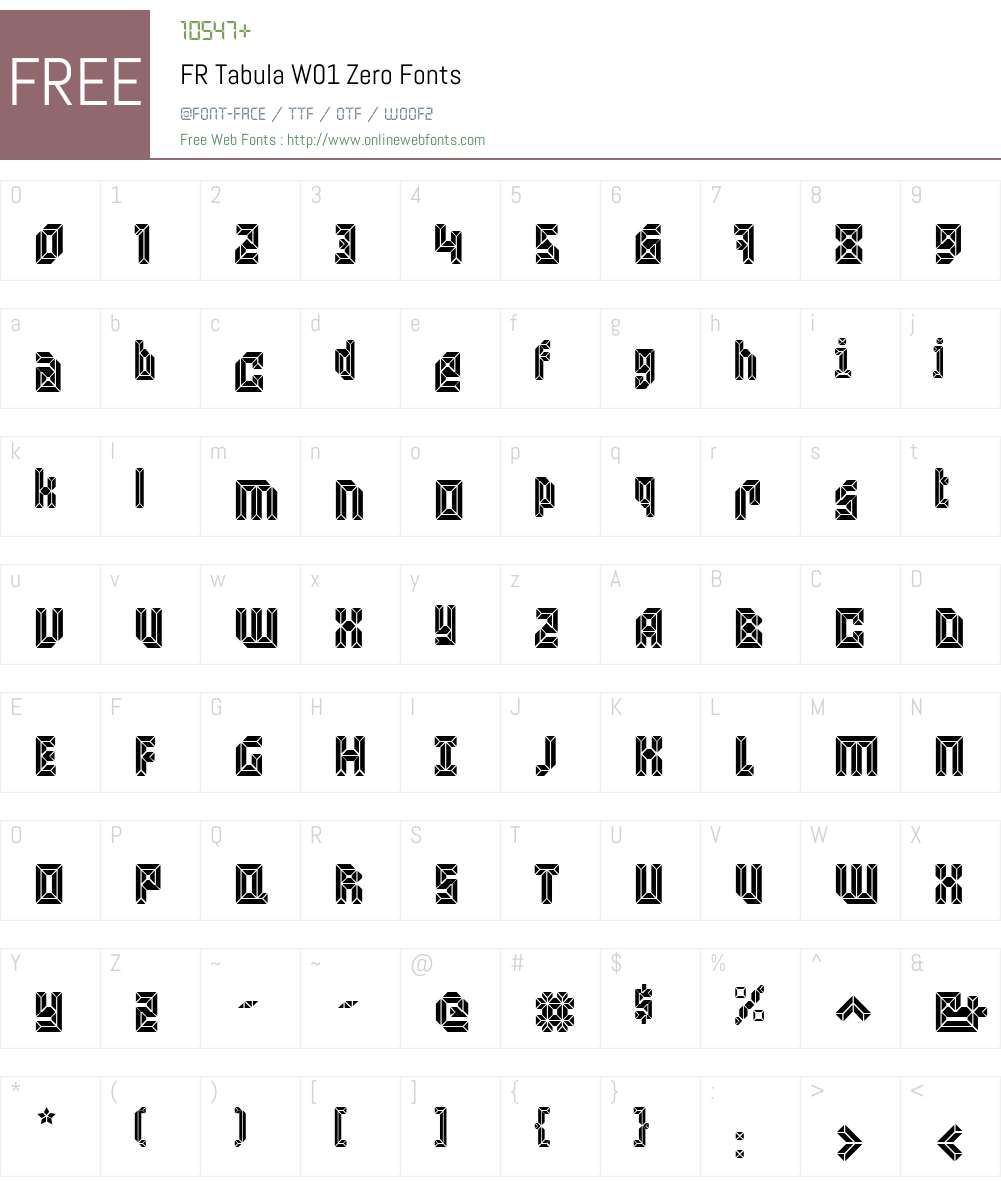 FRTabulaW01-Zero Font Screenshots