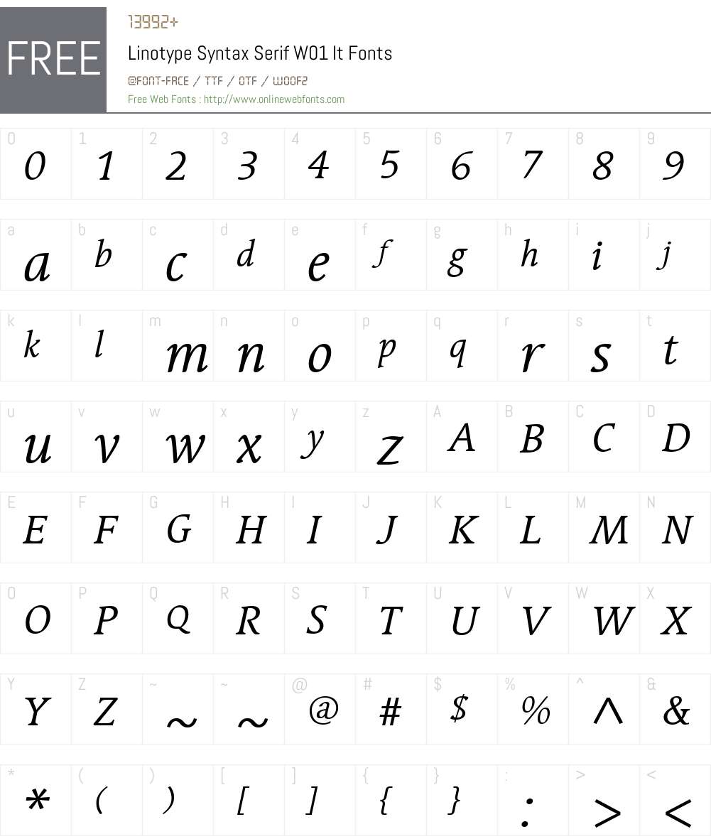 LinotypeSyntaxSerifW01-It Font Screenshots