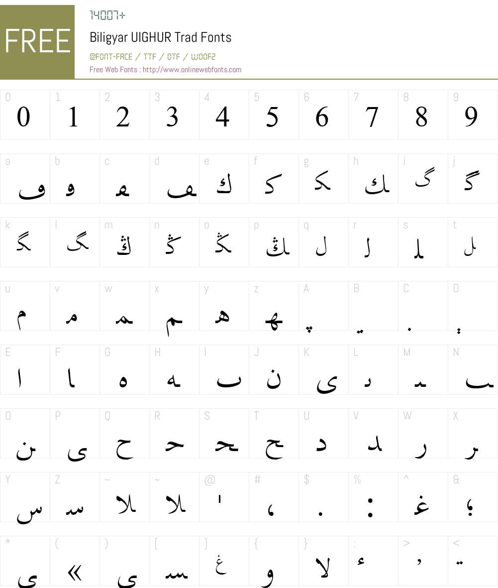 Biligyar UIGHUR Trad Font Screenshots