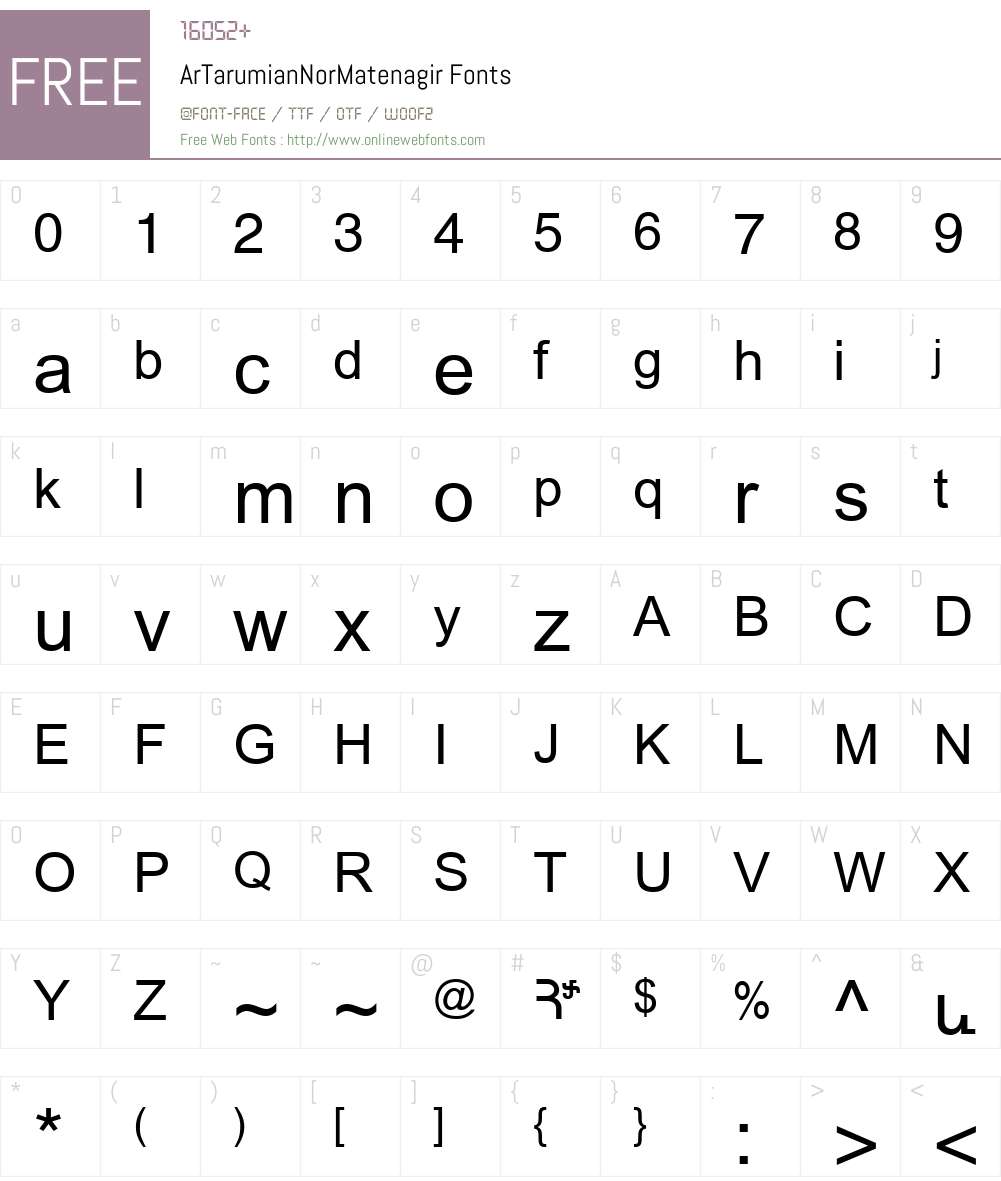 ArTarumianNorMatenagir Font Screenshots