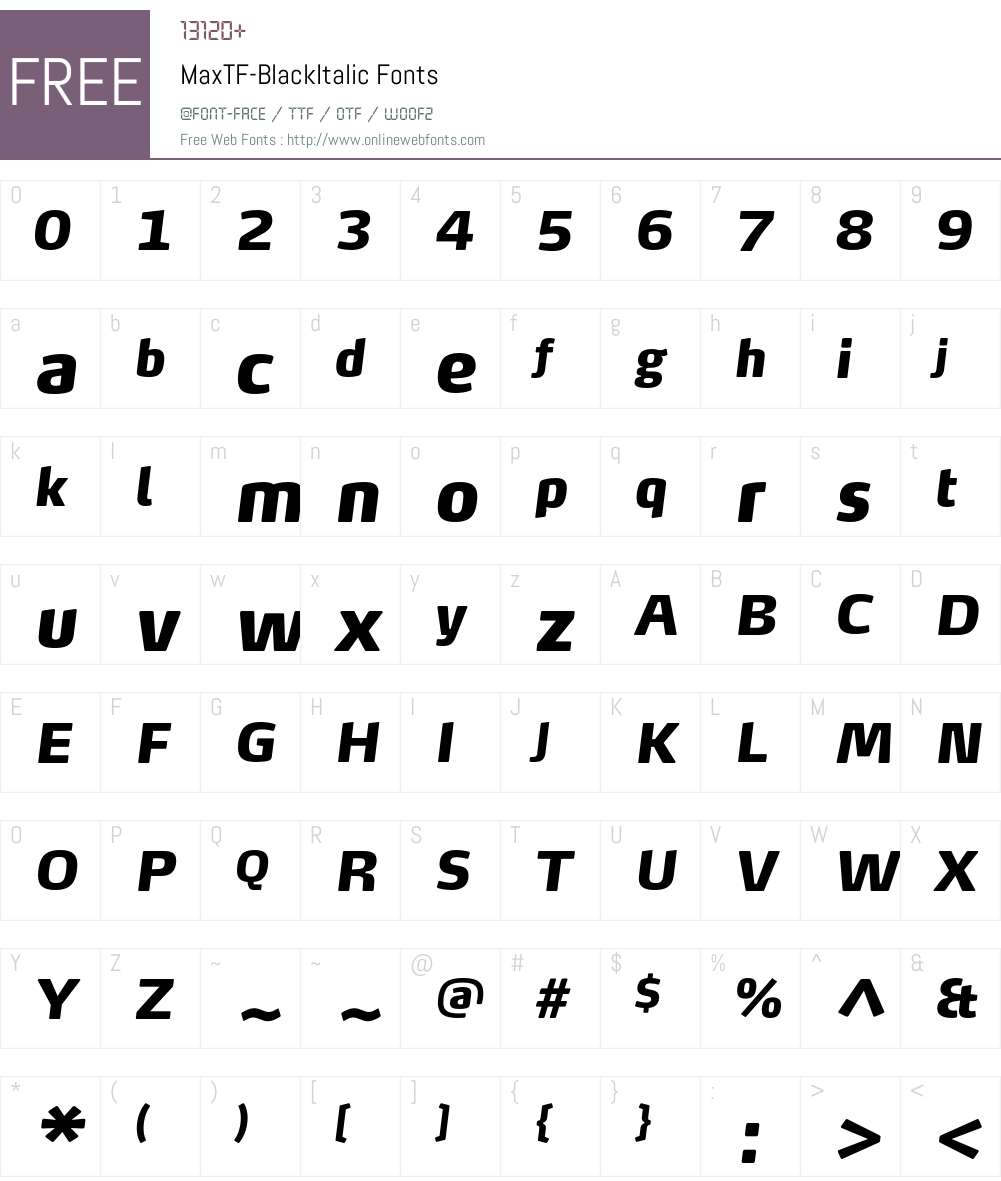 MaxTF-BlackItalic Font Screenshots
