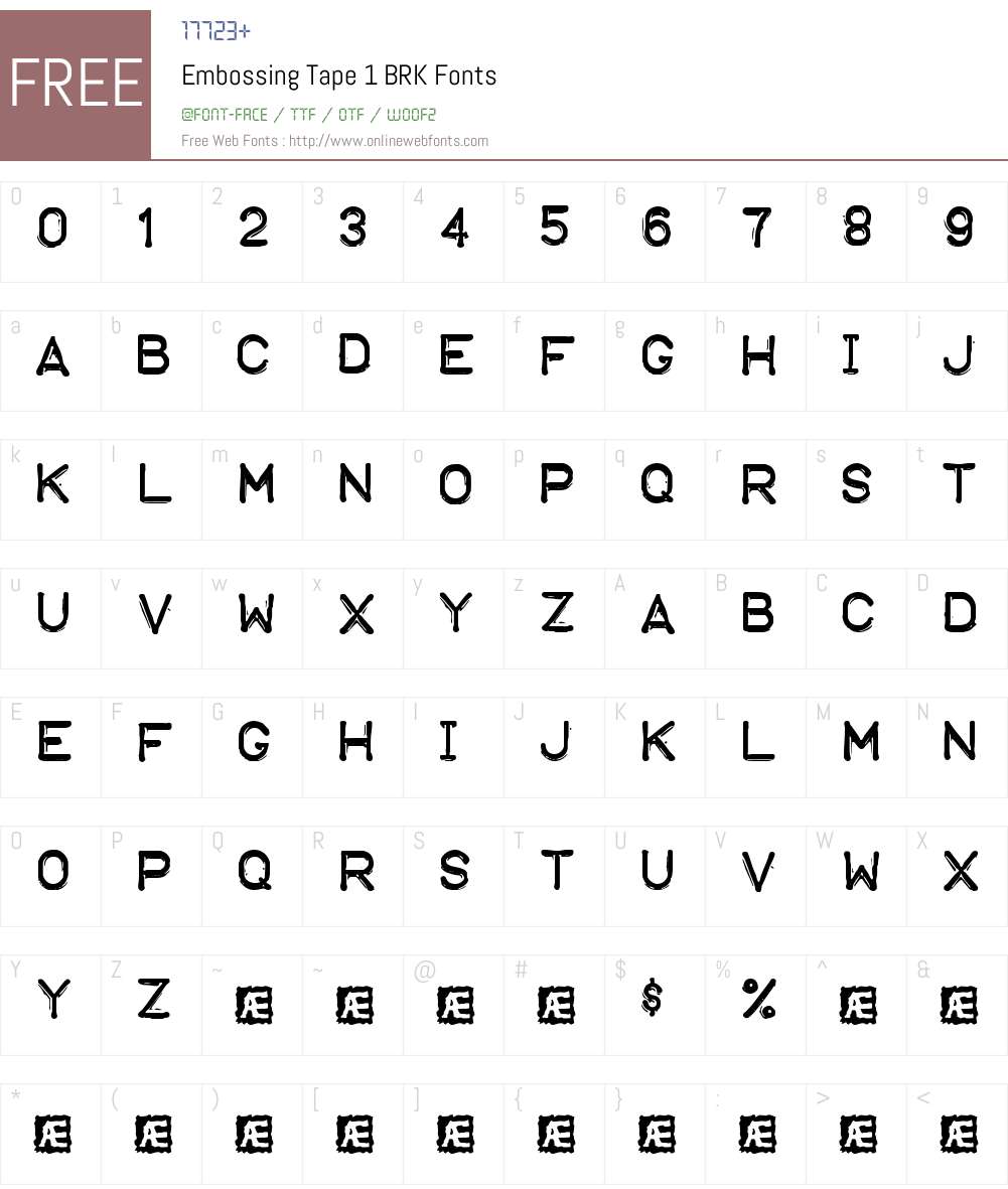 Embossing Tape 1 BRK Font Screenshots