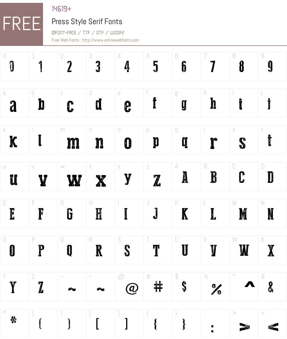 Press Style Serif Font Screenshots