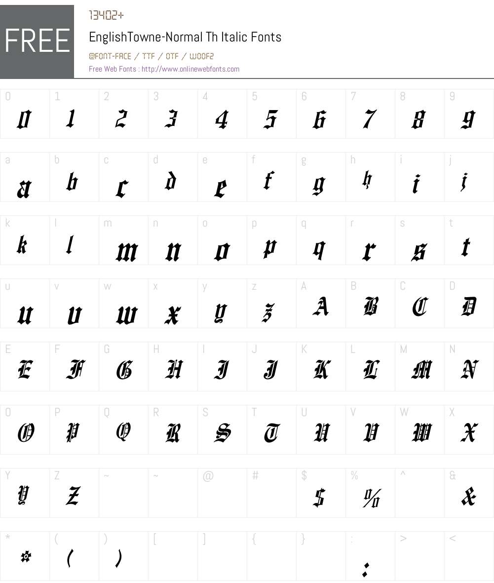 EnglishTowne-Normal Th Italc Font Screenshots