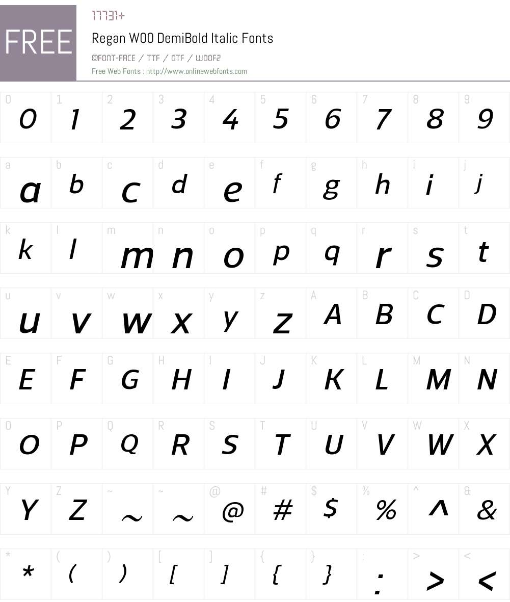 ReganW00-DemiBoldItalic Font Screenshots