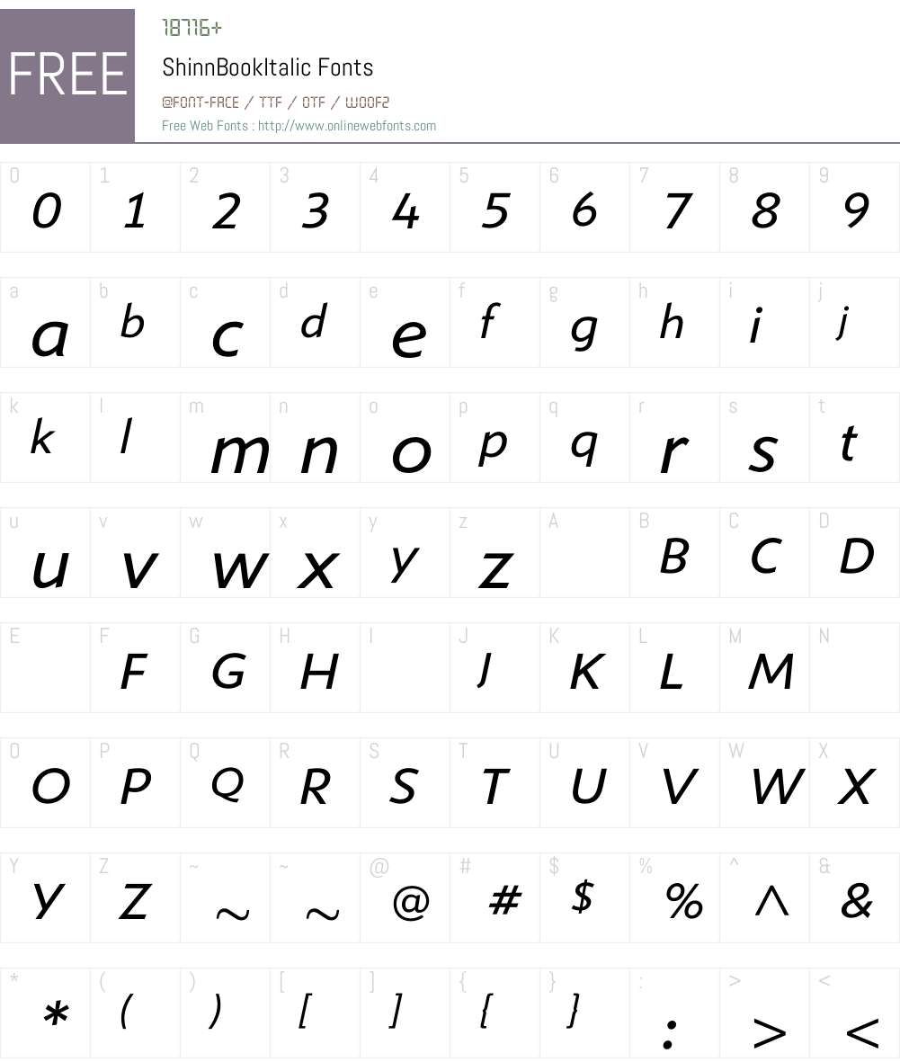 ShinnBookItalic Font Screenshots