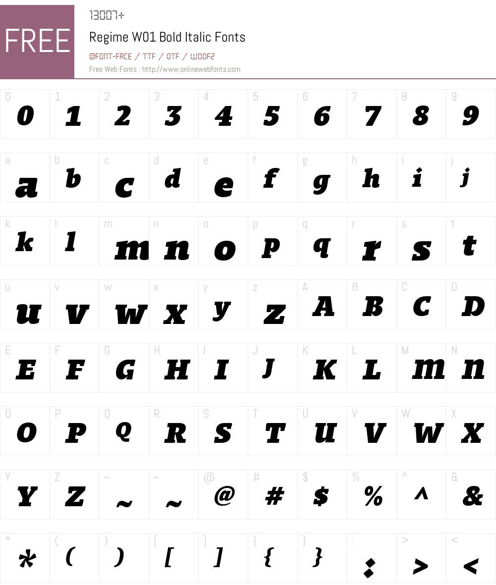 RegimeW01-BoldItalic Font Screenshots