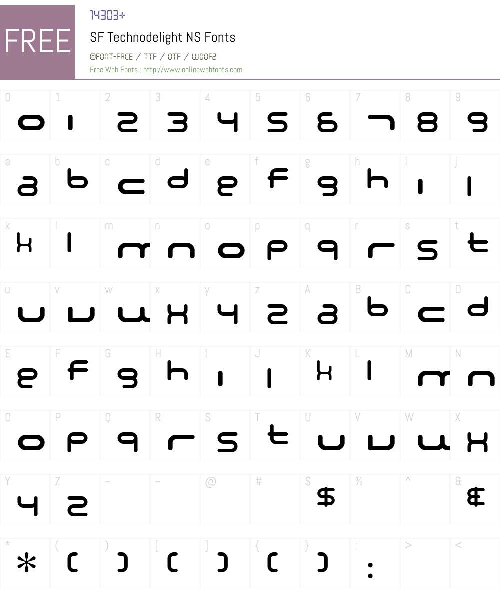 SF Technodelight NS Font Screenshots