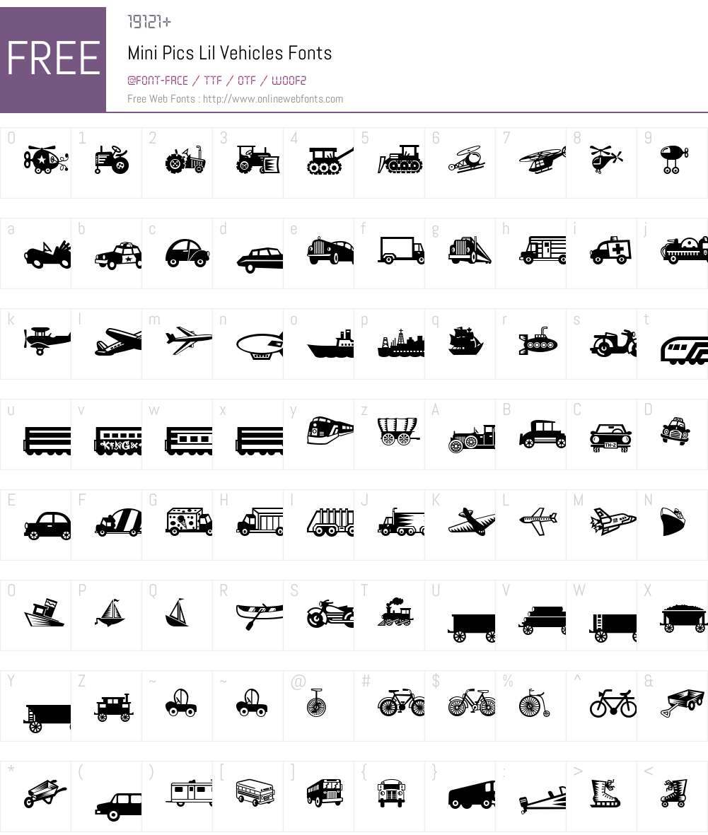 Mini Pics Lil Vehicles Font Screenshots