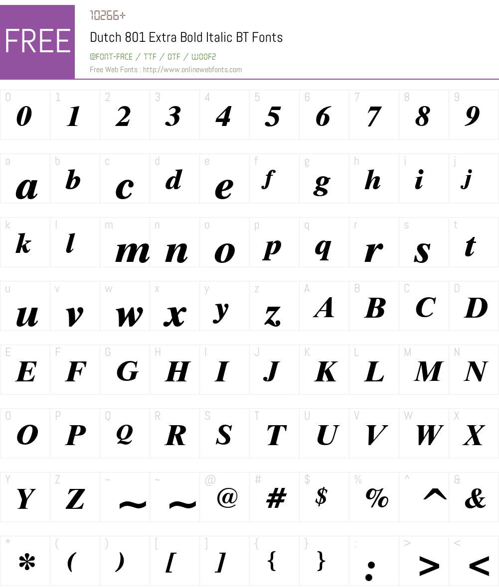 Dutch 801 Extra Bold Italic BT Mfgpctt-v4.4 Dec 7 1998 Fonts Free ...