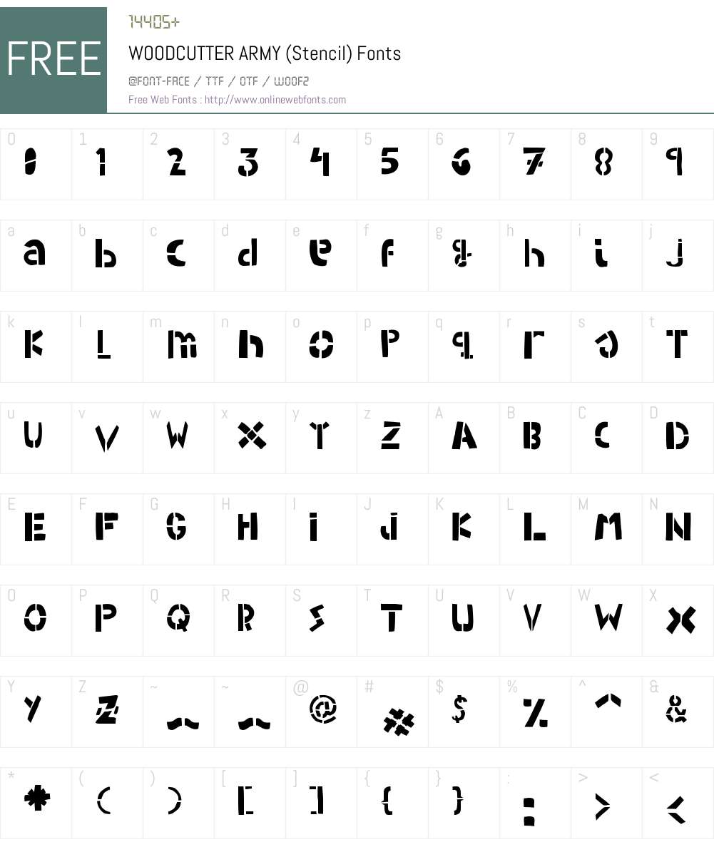 WOODCUTTER ARMY (Stencil) Font Screenshots