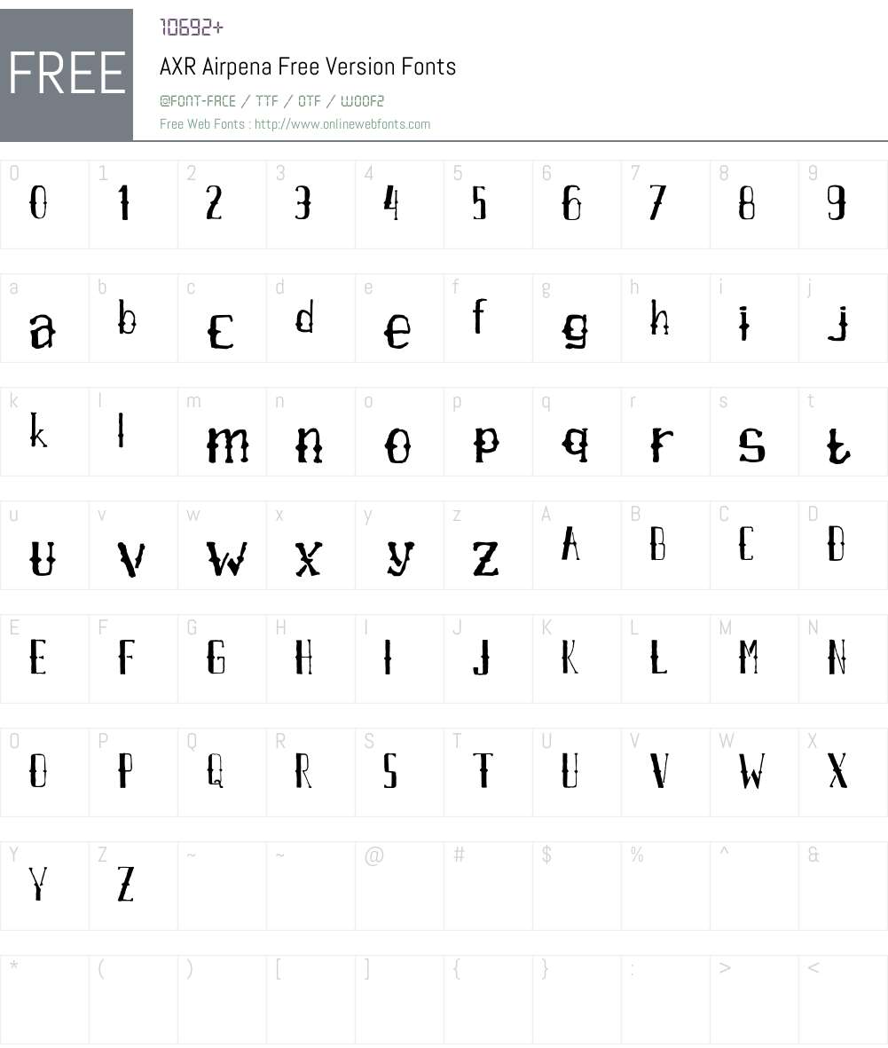 AXR Airpena Free Version Font Screenshots