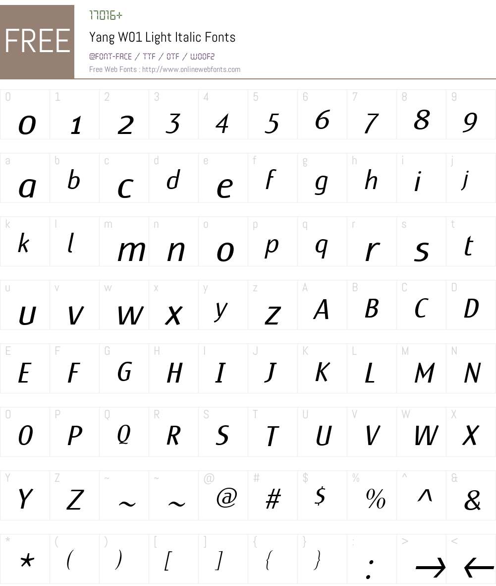 YangW01-LightItalic Font Screenshots
