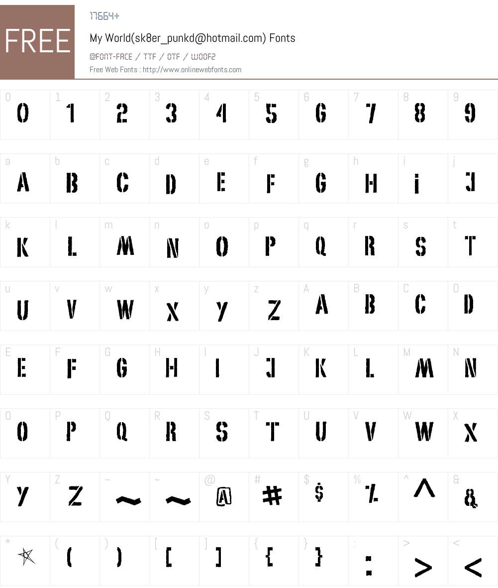 My World(sk8er_punkd@hotmail.co Font Screenshots