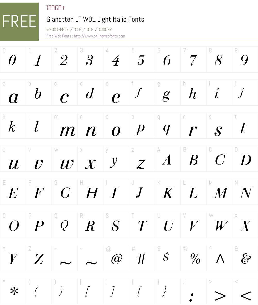 GianottenLTW01-LightItalic Font Screenshots