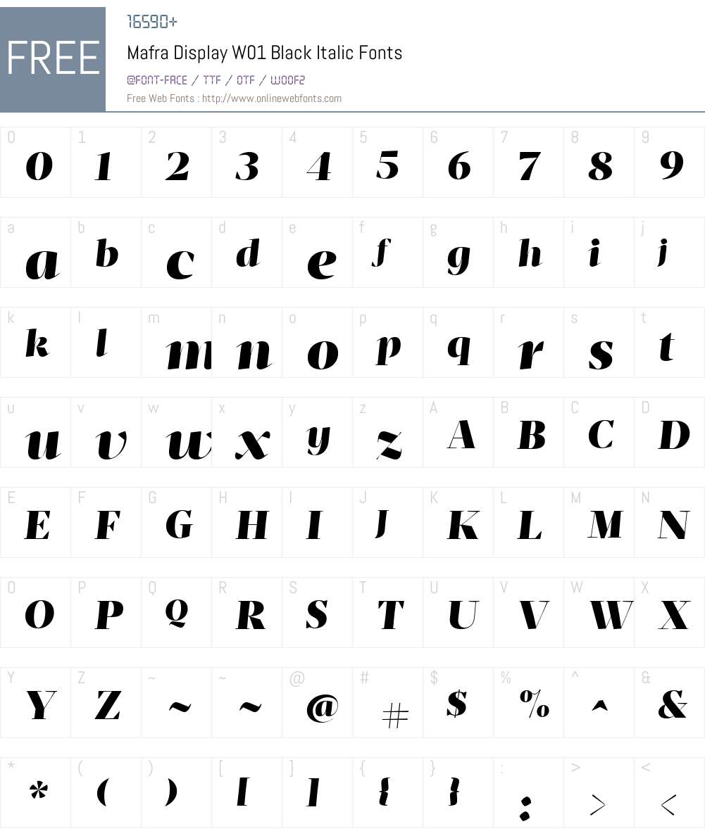 MafraDisplayW01-BlackItalic Font Screenshots