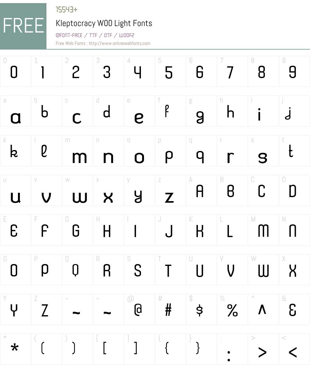KleptocracyW00-Light Font Screenshots