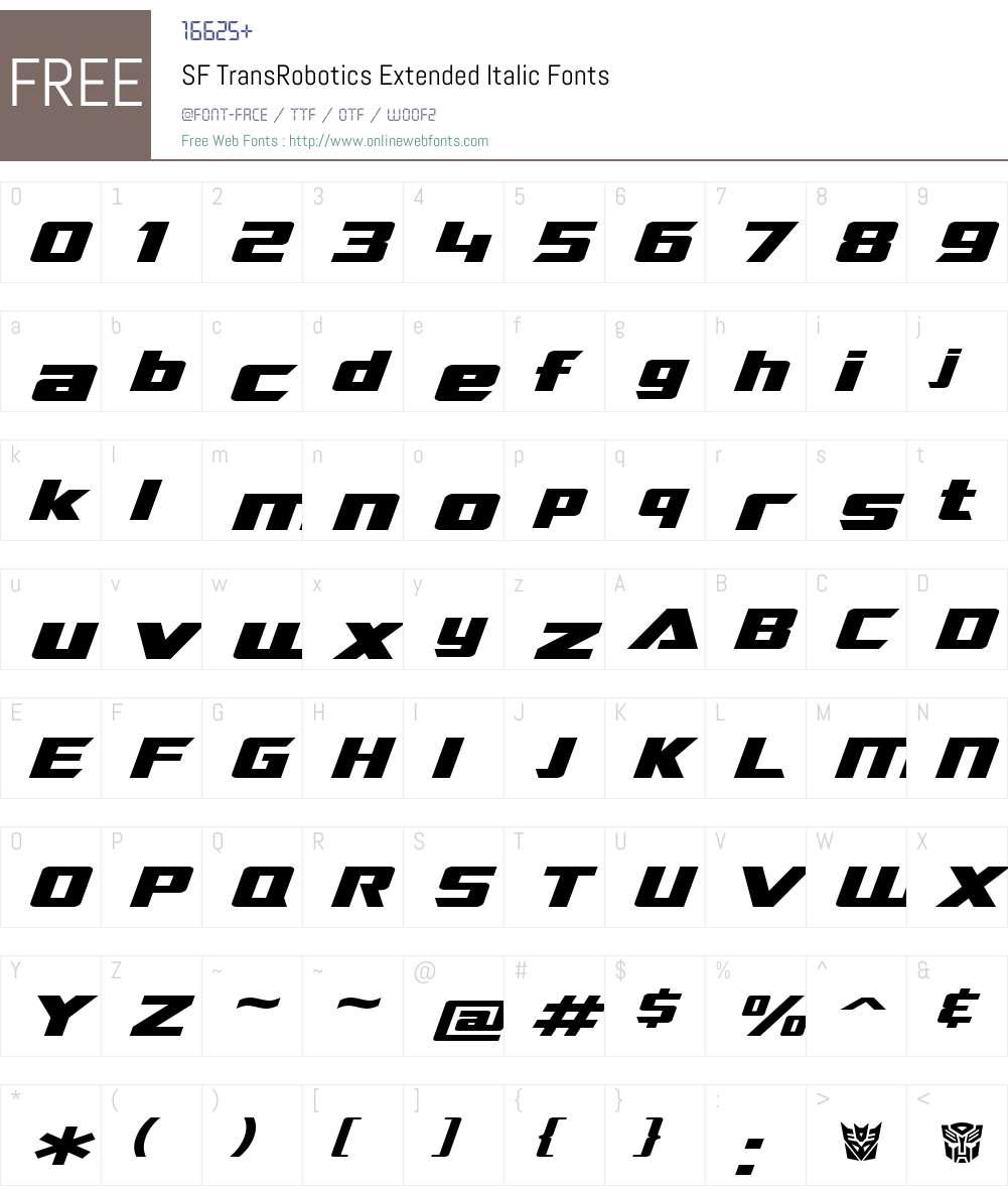 SF TransRobotics Extended Font Screenshots