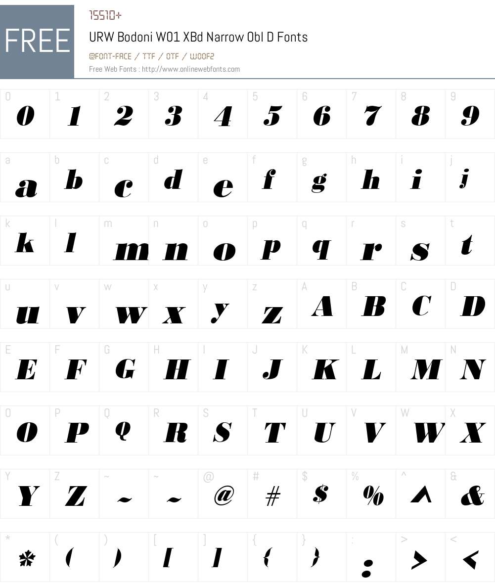 URWBodoniW01-XBdNarrowOblD Font Screenshots