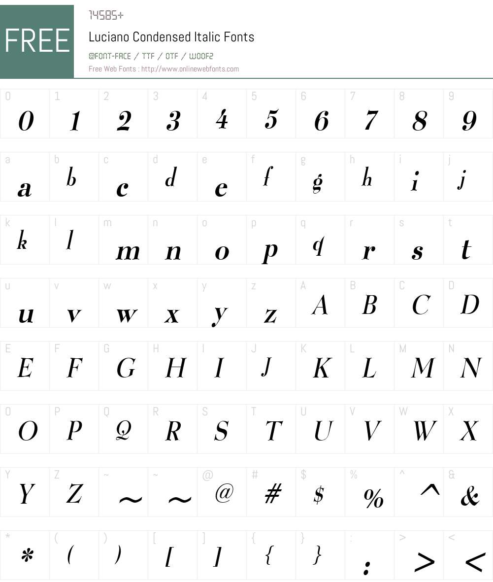 Luciano Condensed Font Screenshots