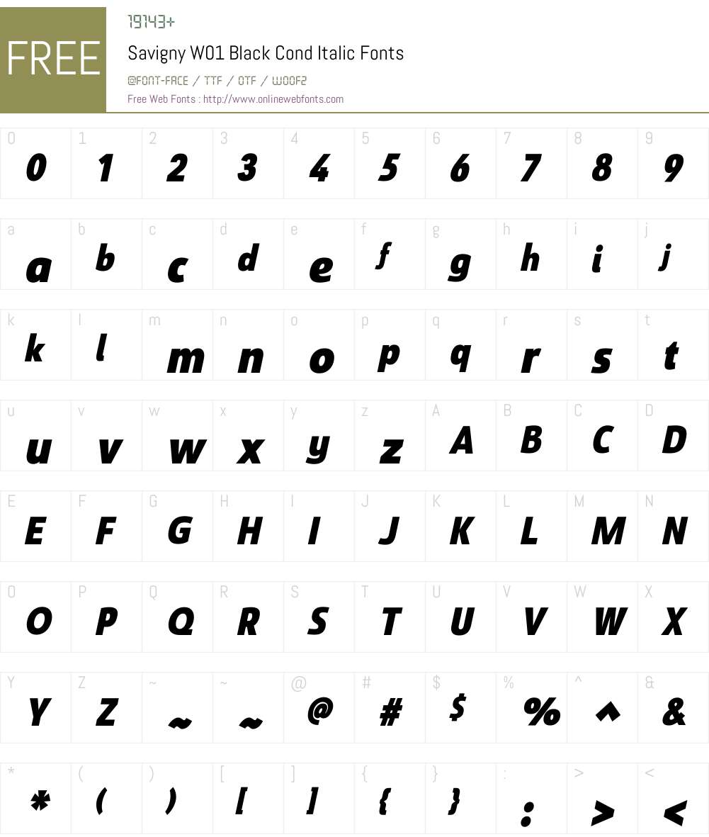 SavignyW01-BlackCondItalic Font Screenshots