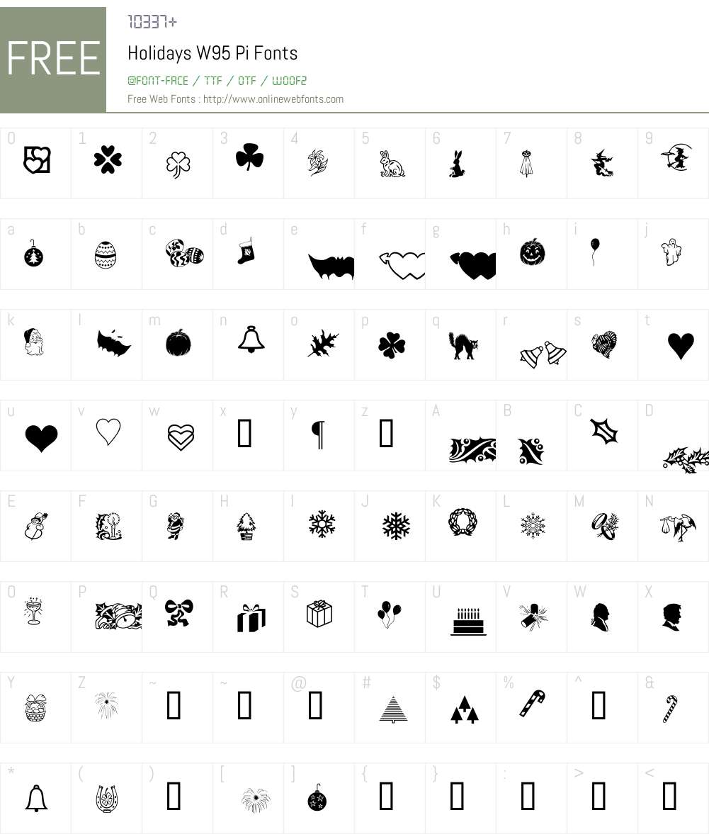 HolidaysW95-Pi Font Screenshots