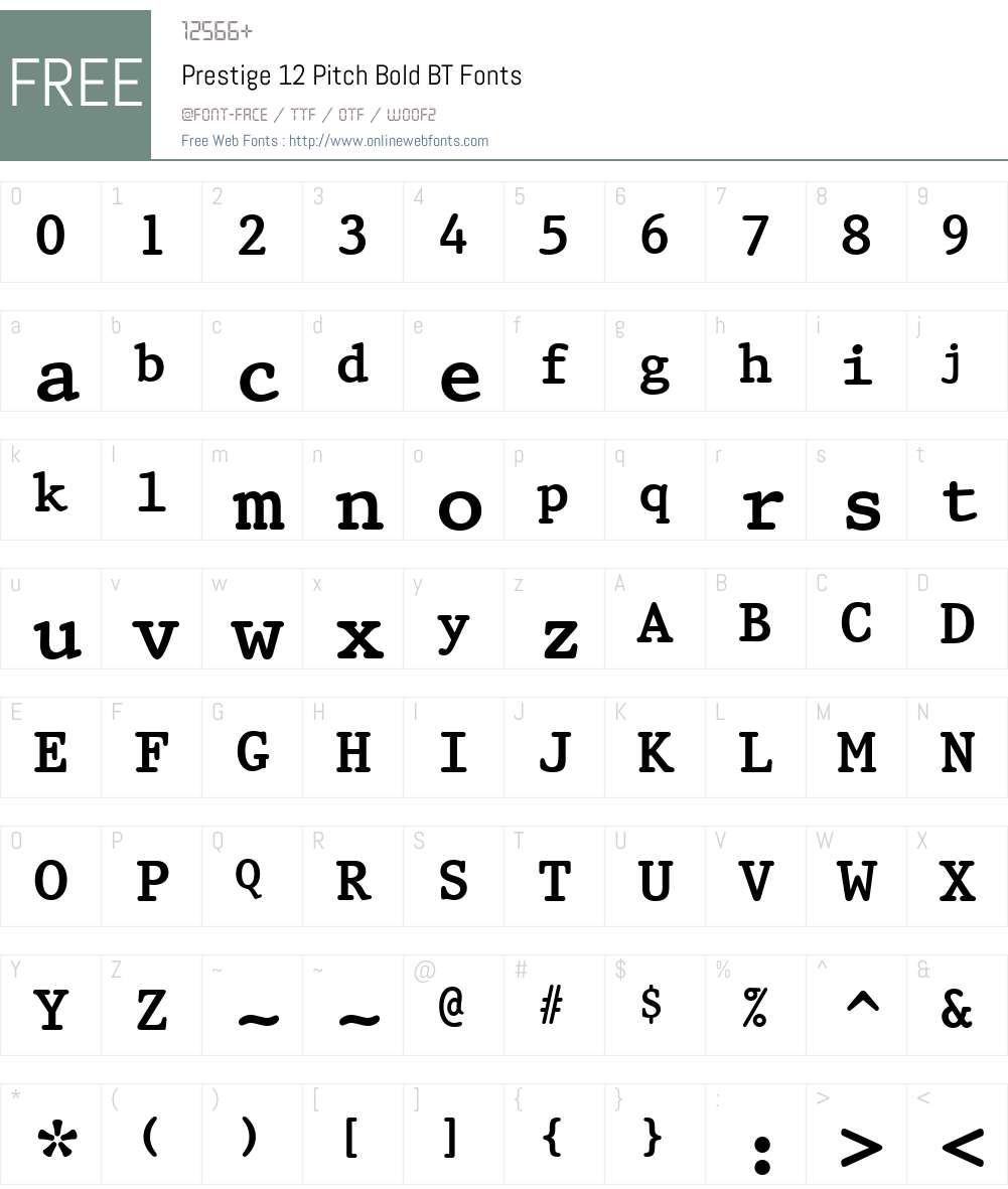 Prestige12 BT Font Screenshots