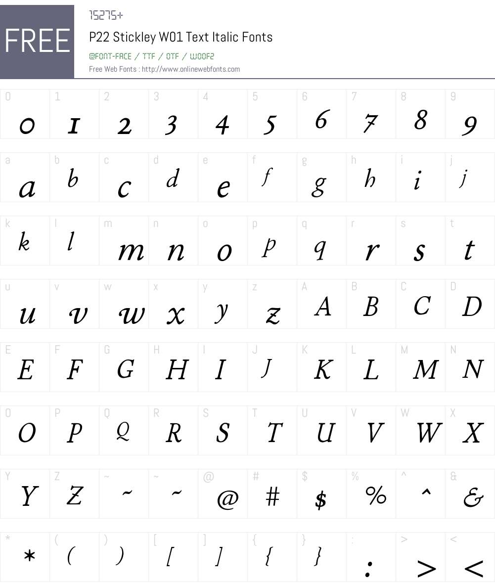 P22StickleyW01-TextItalic Font Screenshots