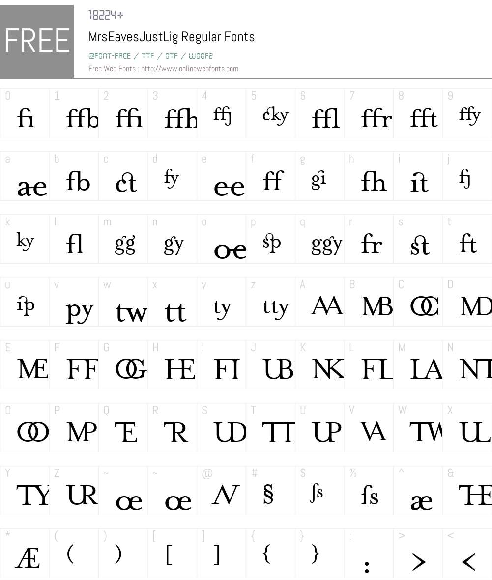 MrsEavesJustLig Font Screenshots