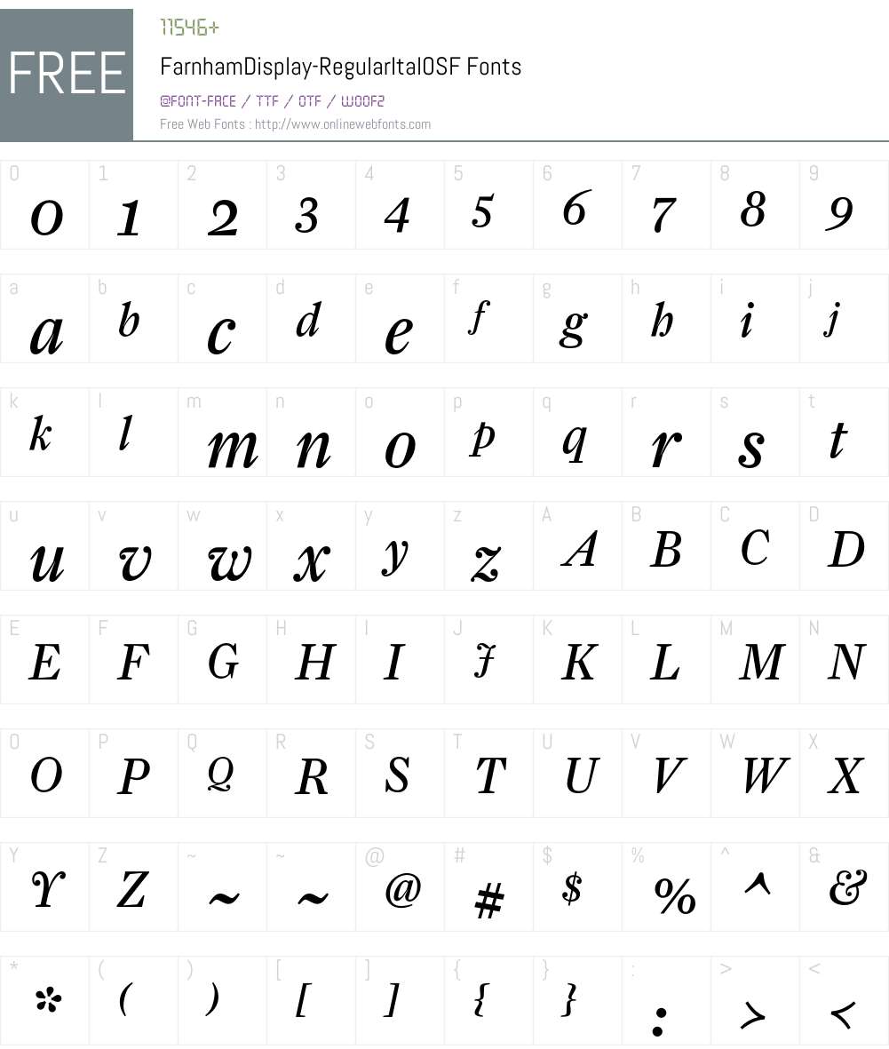 FarnhamDisplay-RegularItalOSF Font Screenshots