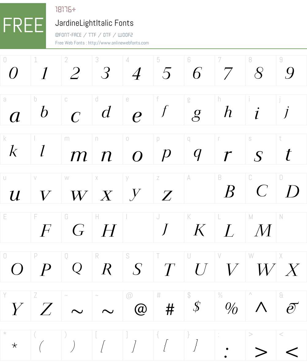 JardineLightItalic Font Screenshots