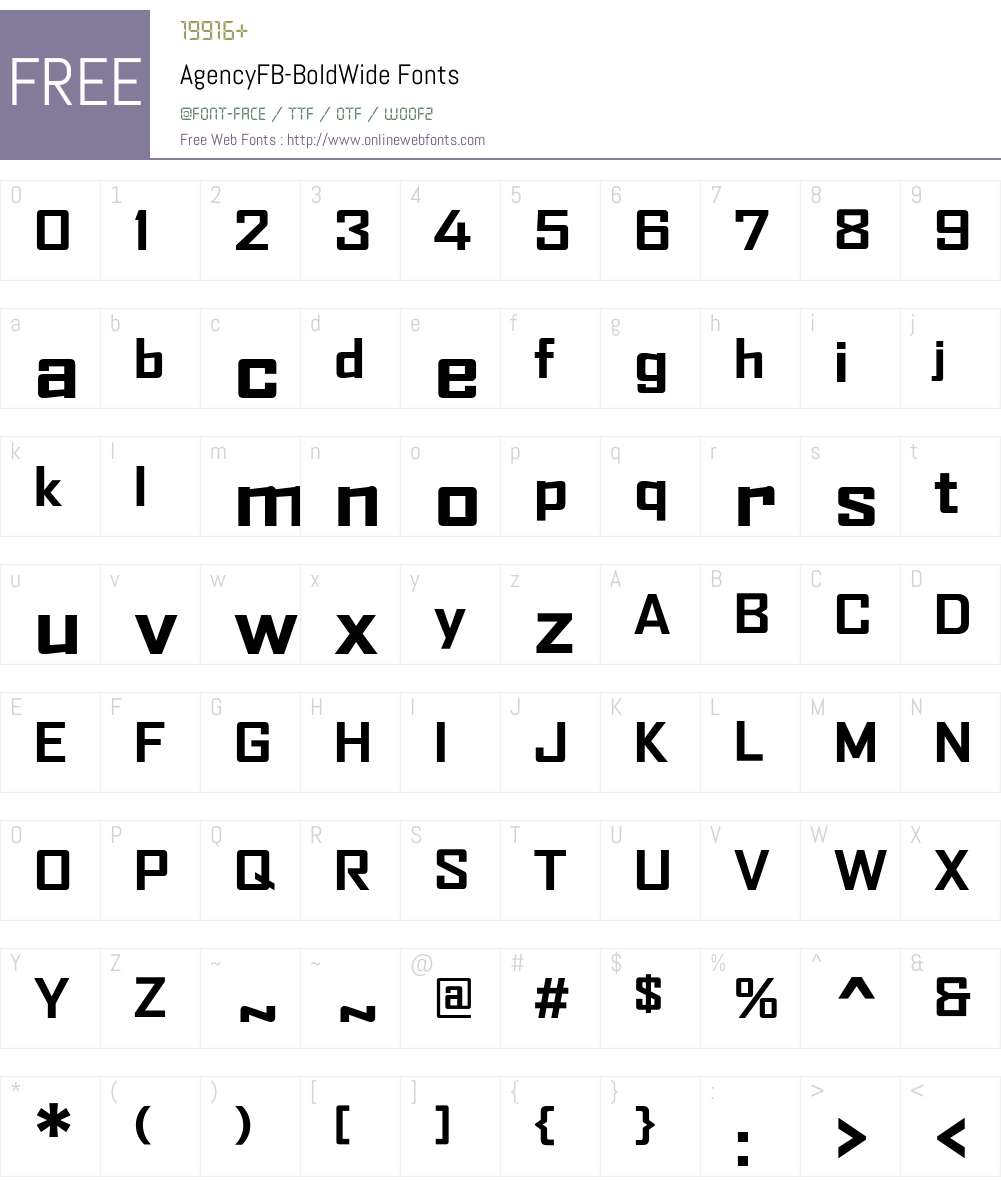 AgencyFB Font Screenshots