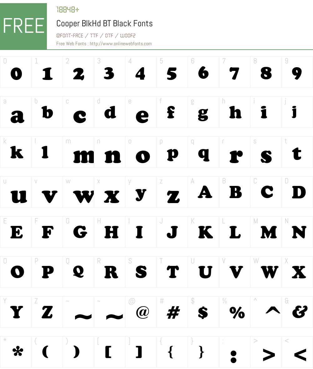 Cooper BlkHd BT Font Screenshots