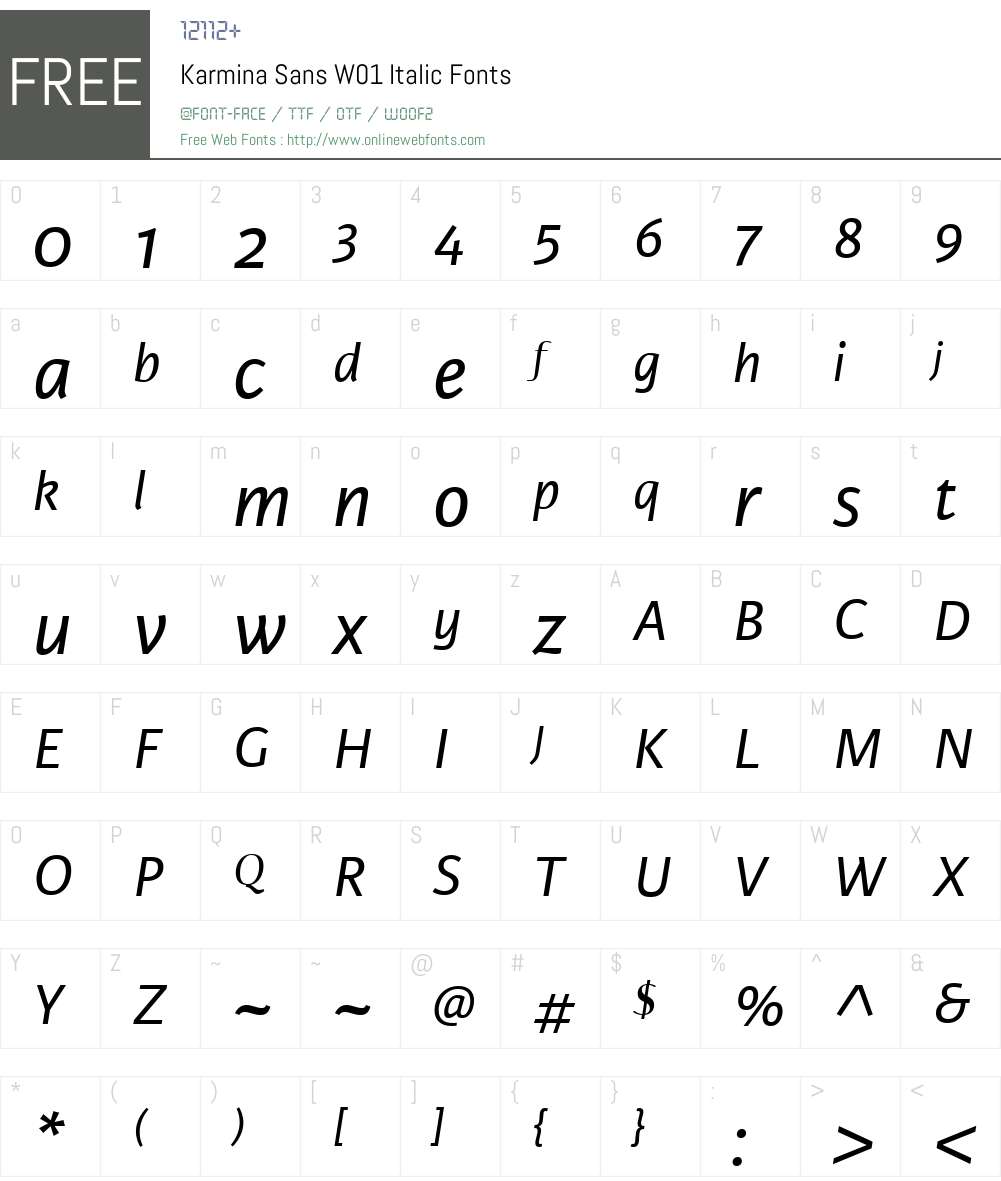 KarminaSansW01-Italic Font Screenshots