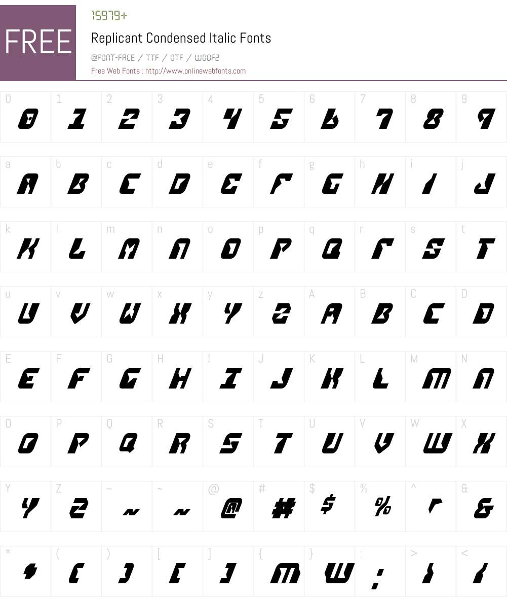 Replicant Condensed Italic Font Screenshots