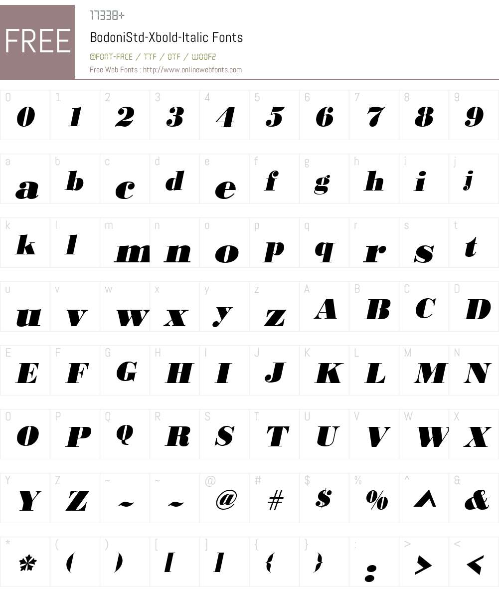 BodoniStd-Xbold Font Screenshots