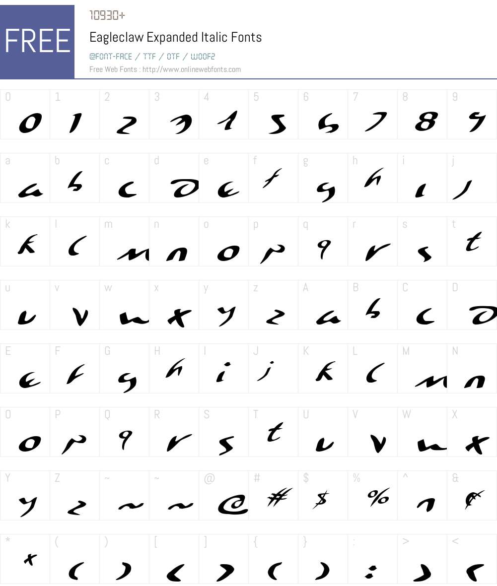 Eagleclaw Expanded Italic Font Screenshots