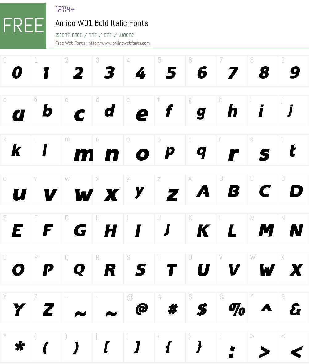 AmicoW01-BoldItalic Font Screenshots