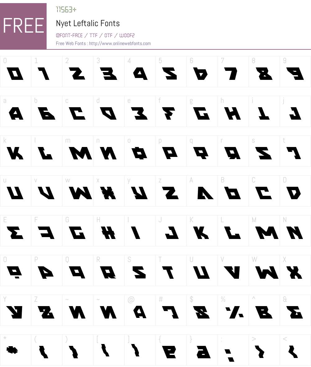Nyet Leftalic Font Screenshots