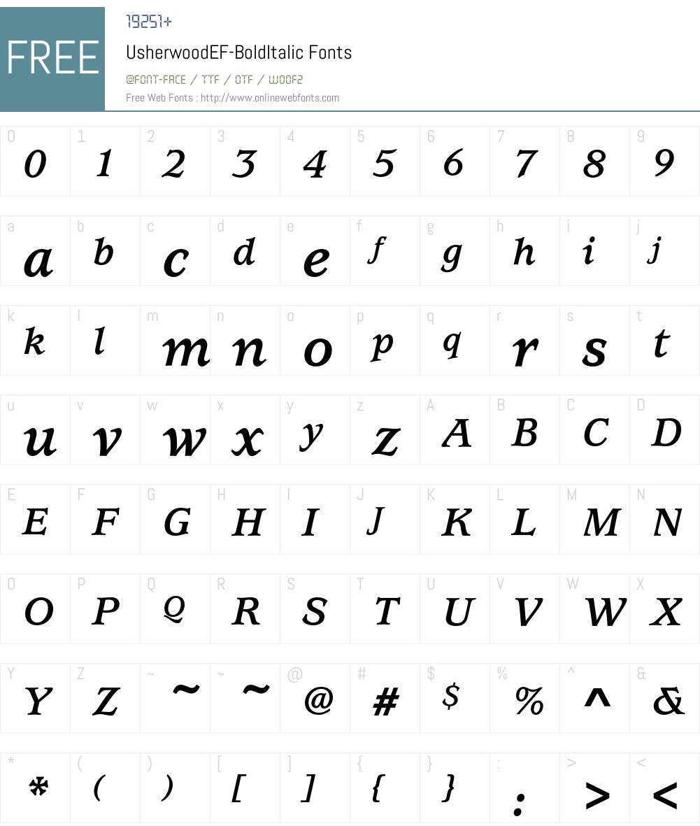UsherwoodEF-BoldItalic Font Screenshots