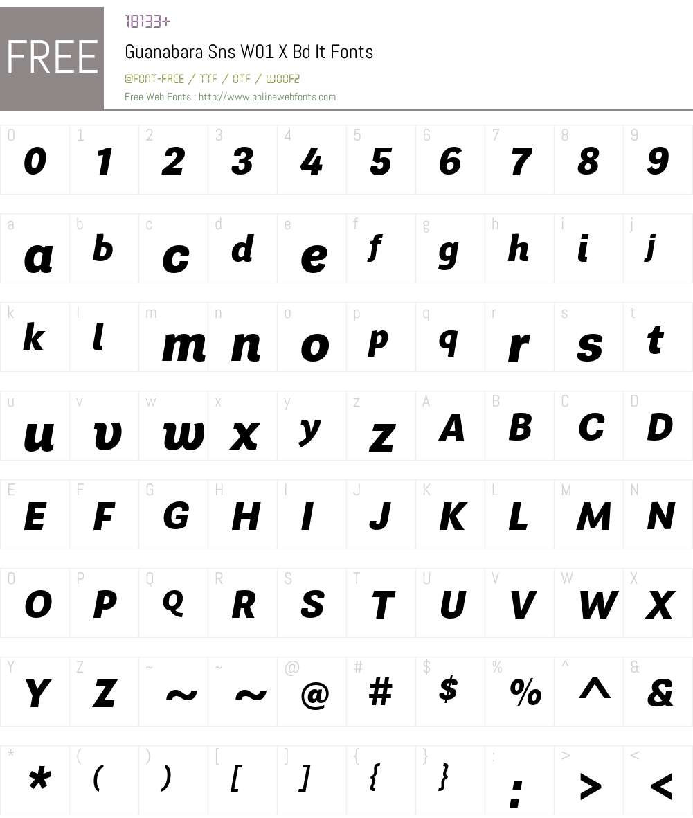 GuanabaraSnsW01-XBdIt Font Screenshots