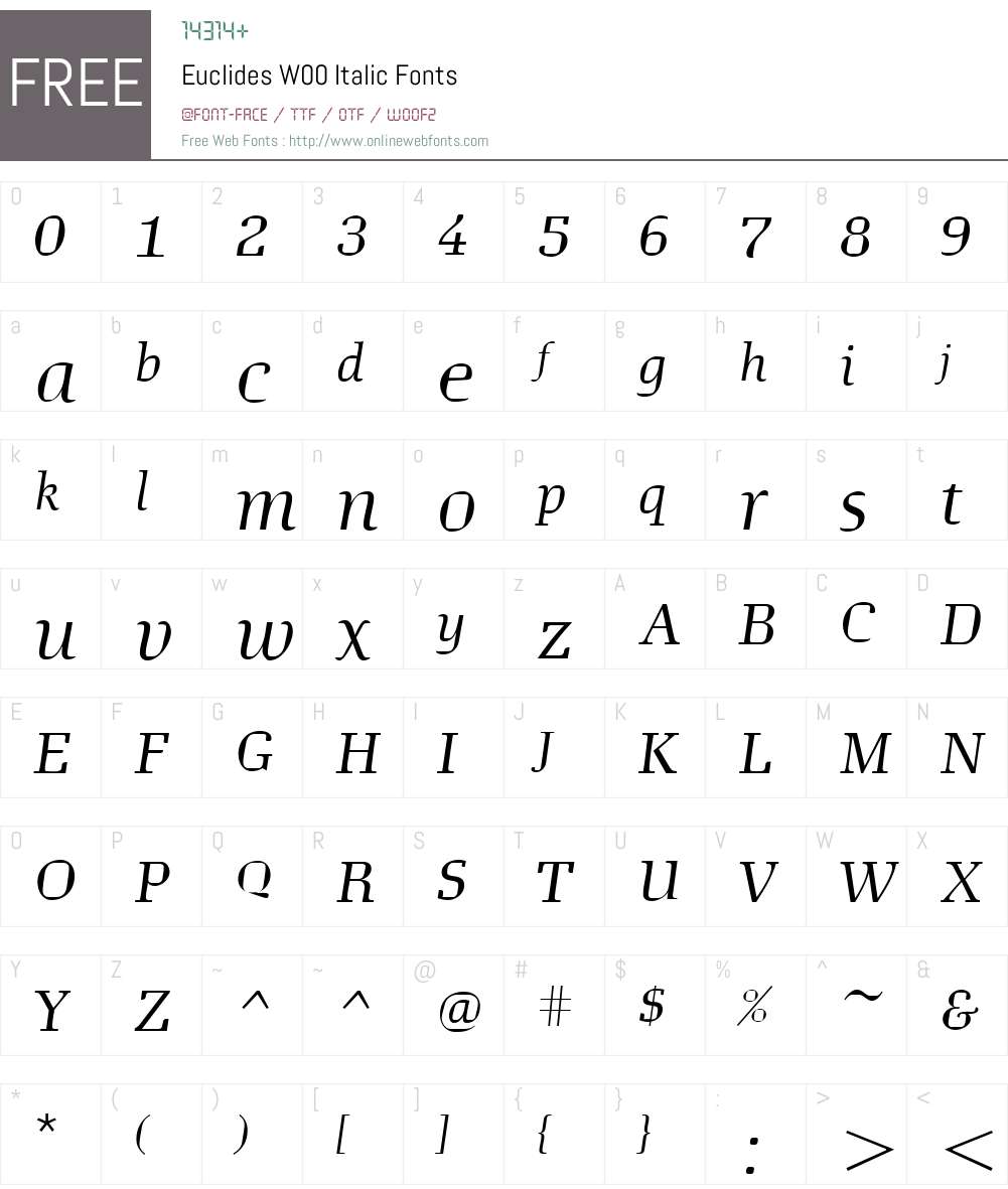 EuclidesW00-Italic Font Screenshots