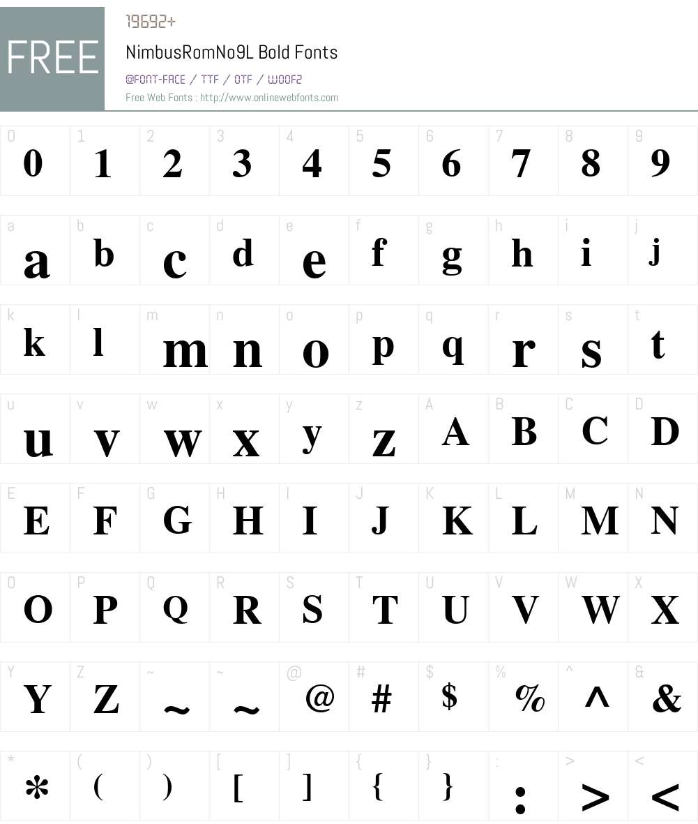 NimbusRomNo9L Font Screenshots