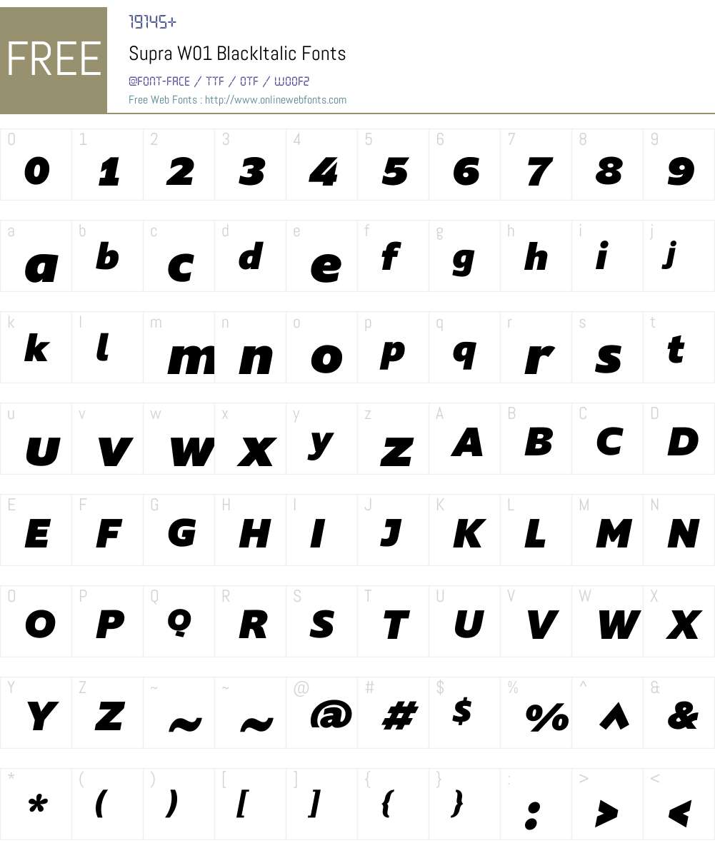 SupraW01-BlackItalic Font Screenshots