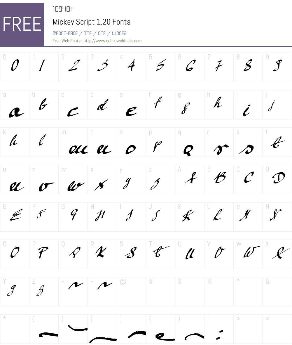 Mickey Script 1.20 Font Screenshots
