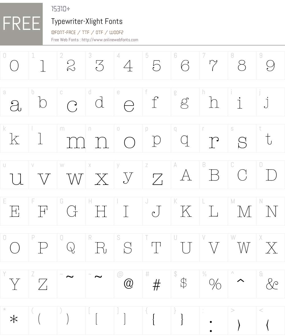 Typewriter-Xlight Font Screenshots