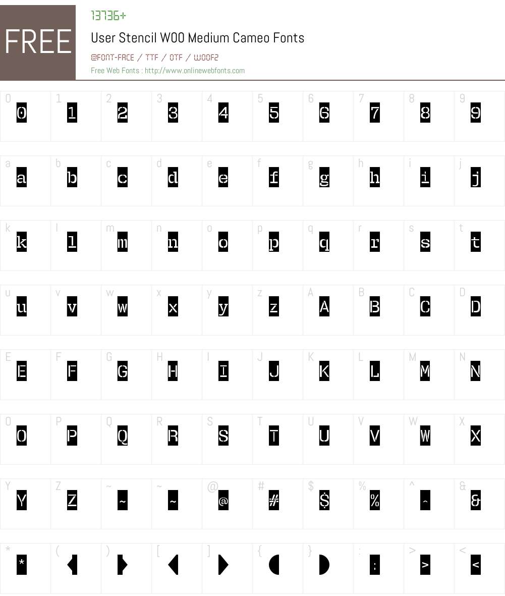 UserStencilW00-MediumCameo Font Screenshots