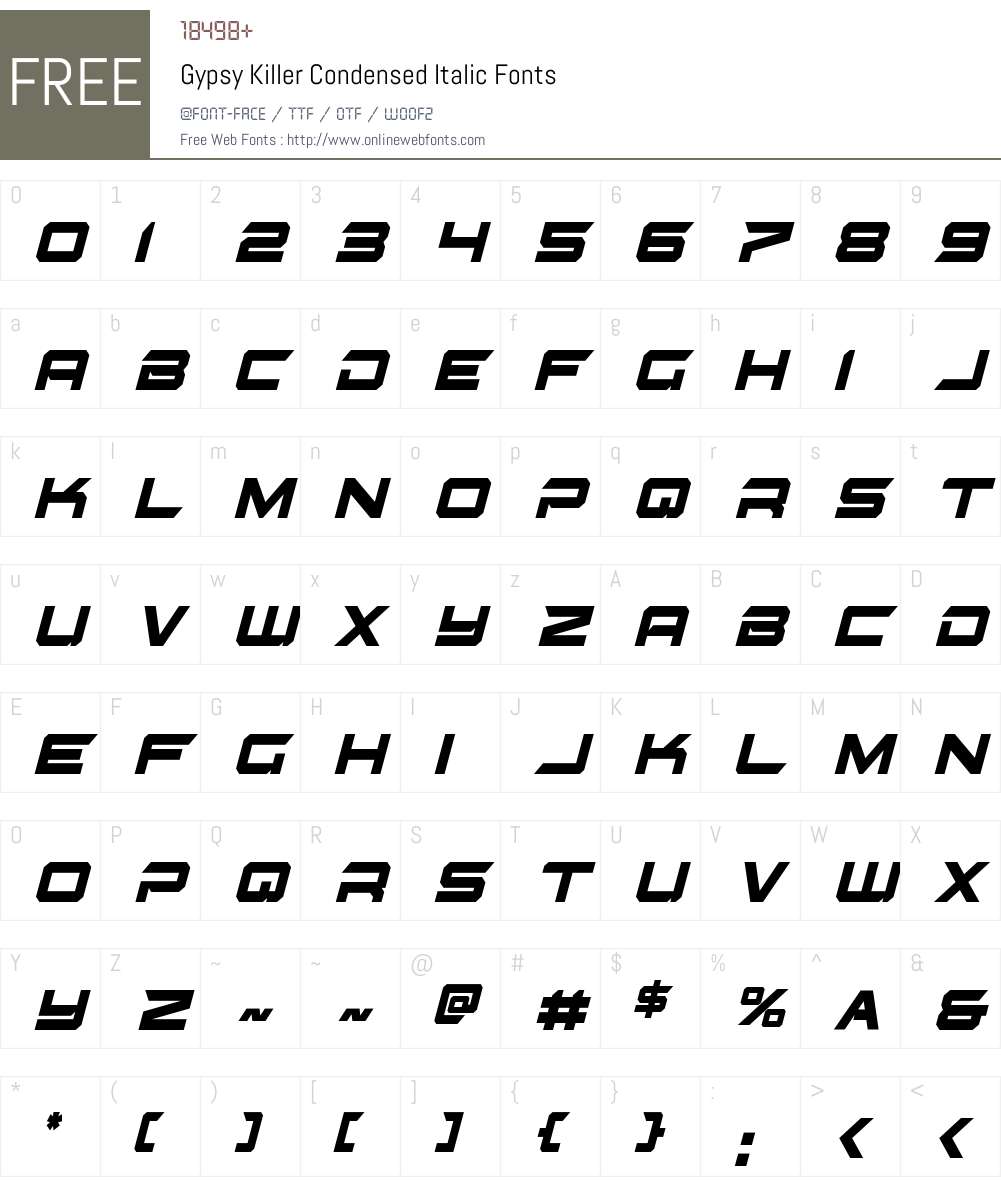 Gypsy Killer Condensed Italic Font Screenshots